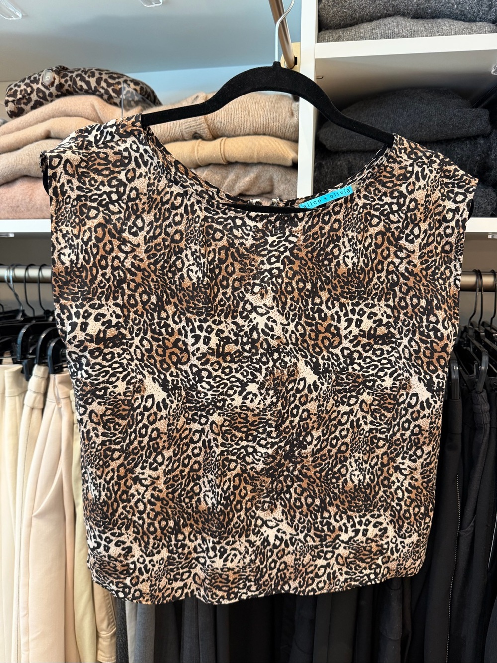 Alice + Olivia Leopard-Print Sleeveless Crop Top - Brown/Cream/Black